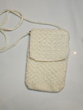 The Sak Cream Woven Crossbody Phone Pouch